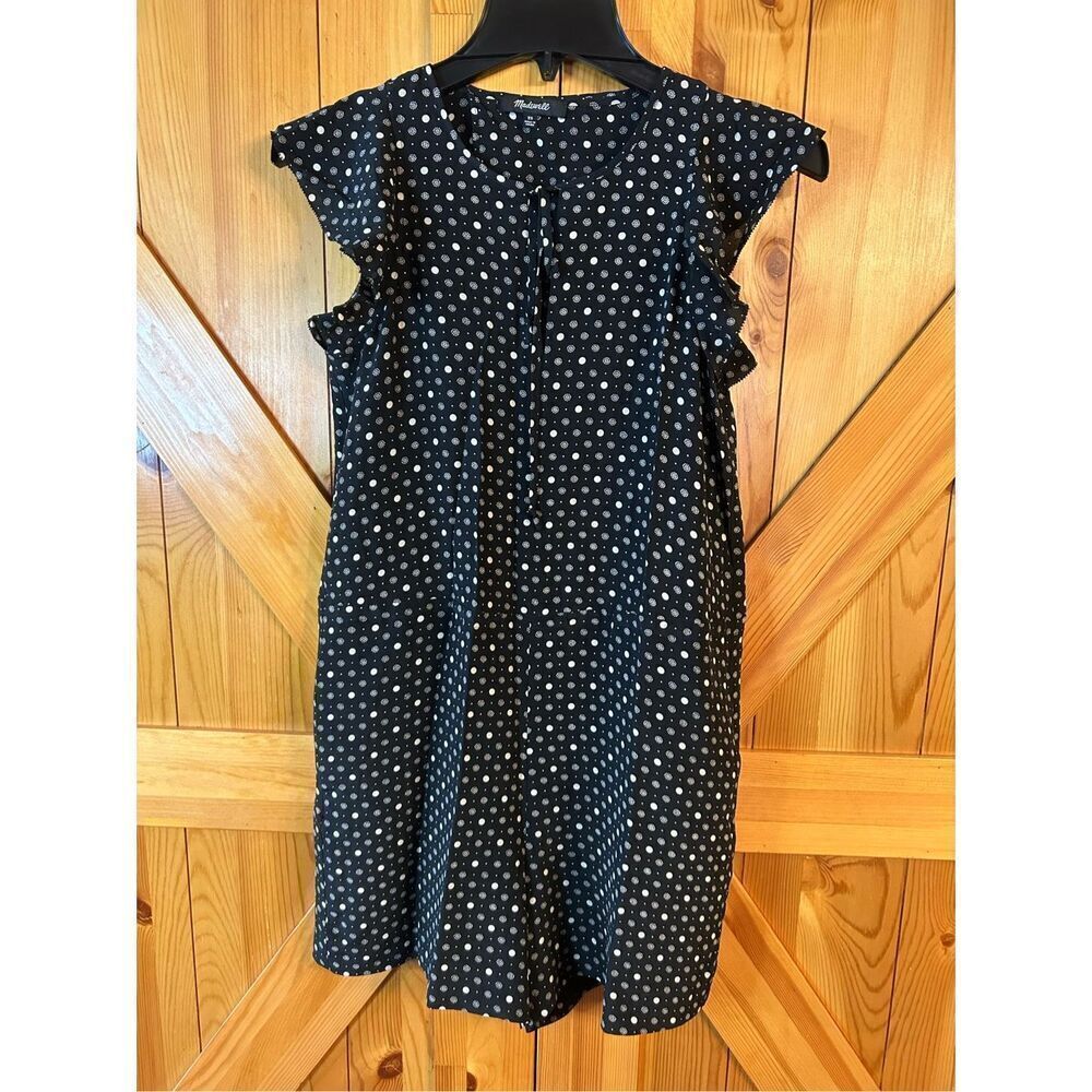 Madewell  Romper Size Extra Small 100% Silk Black White Polkadot  Ruffle Trim Po